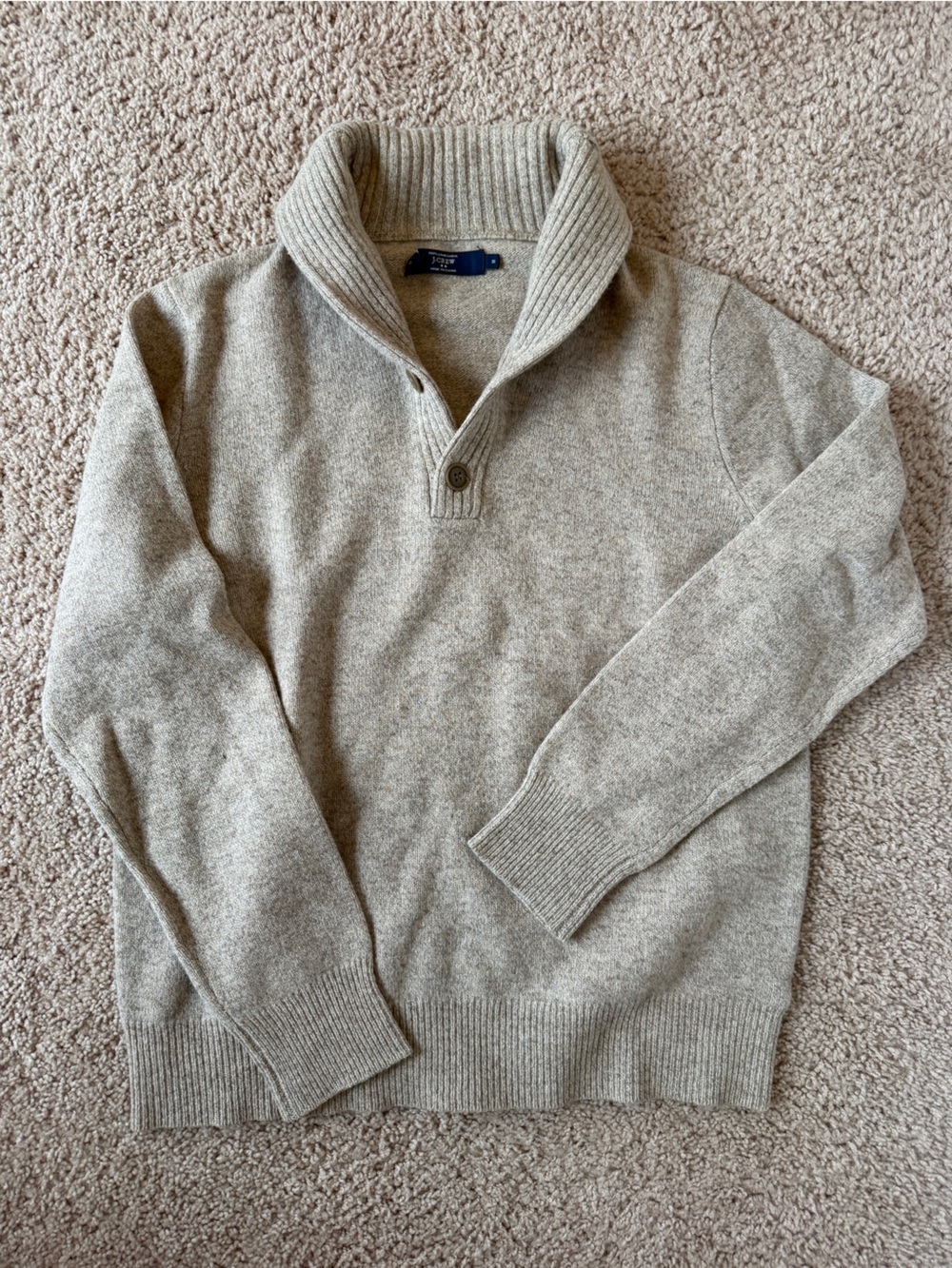 J. Crew Men’s Neutral Tan Button-Up Collar Knit Sweater